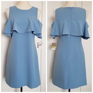 Taylor Ruffle Front Cold Shoulder Crepe Dress